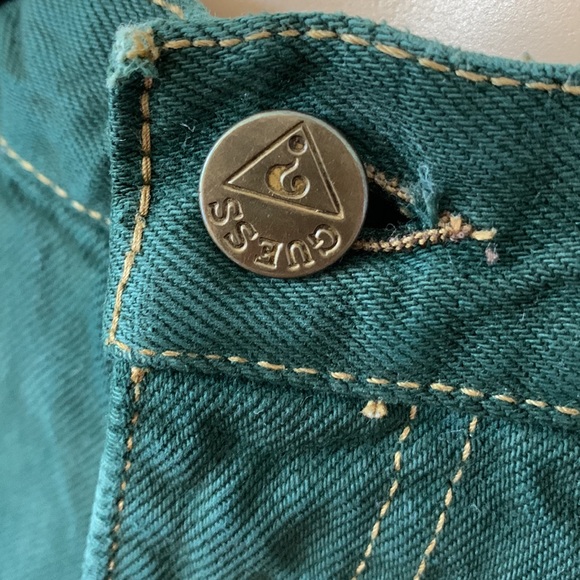 GUESS vintage 90s High rise high waist GREEN skinny denim jeans 25 waist - Picture 6 of 16